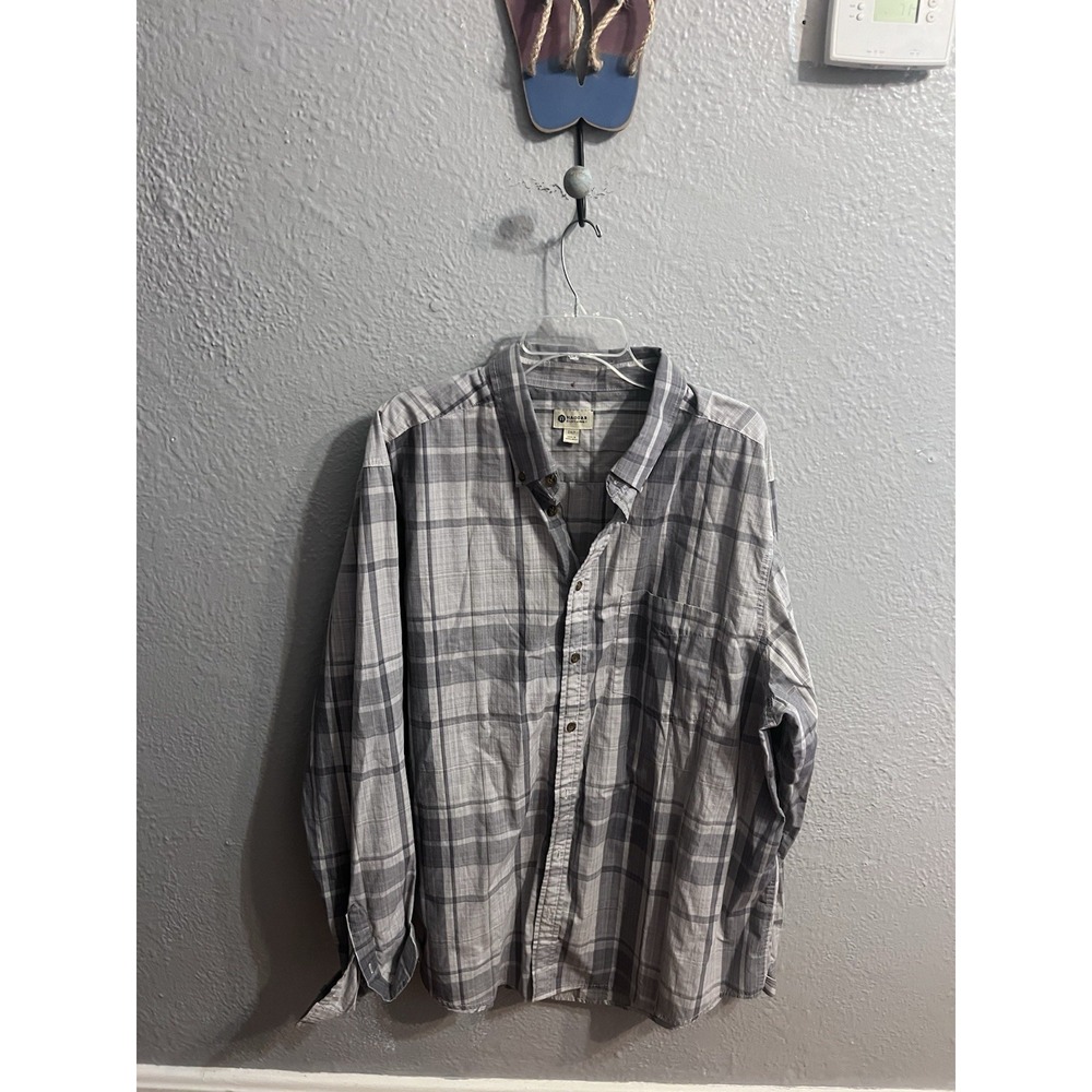 Haggar Button Down Shirt Men's Size 2XLT Long Sleeve Gray Plaid